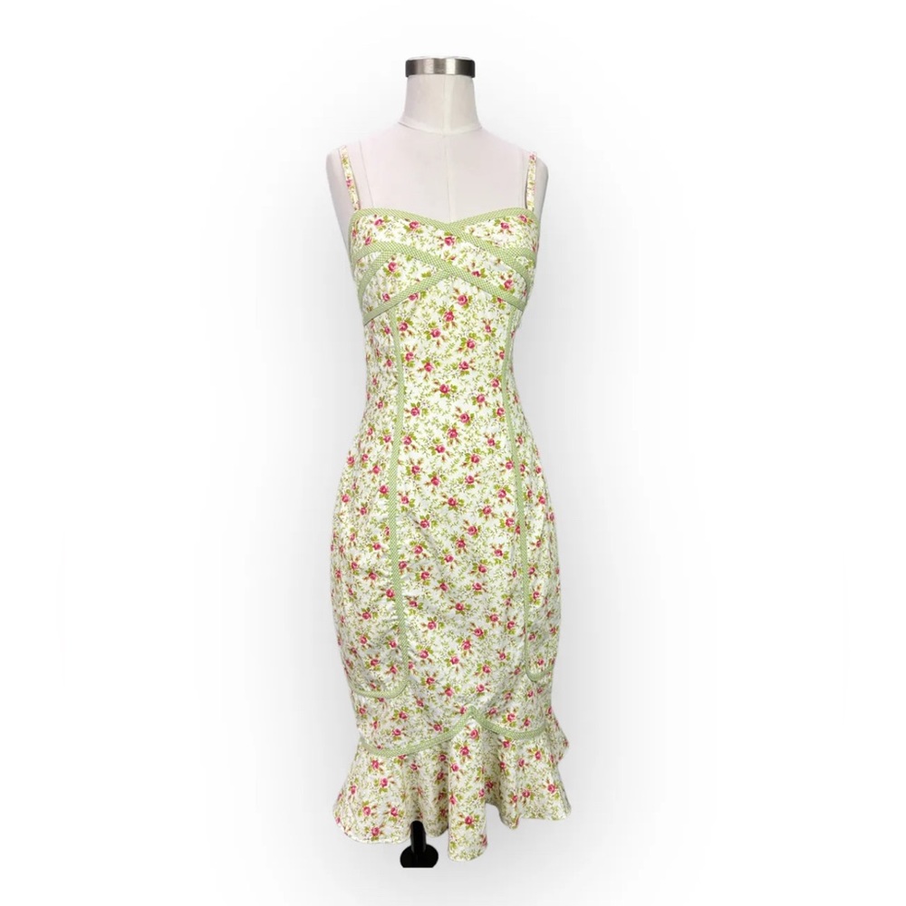 Vintage Betsey Johnson Rose Print Gingham Dress